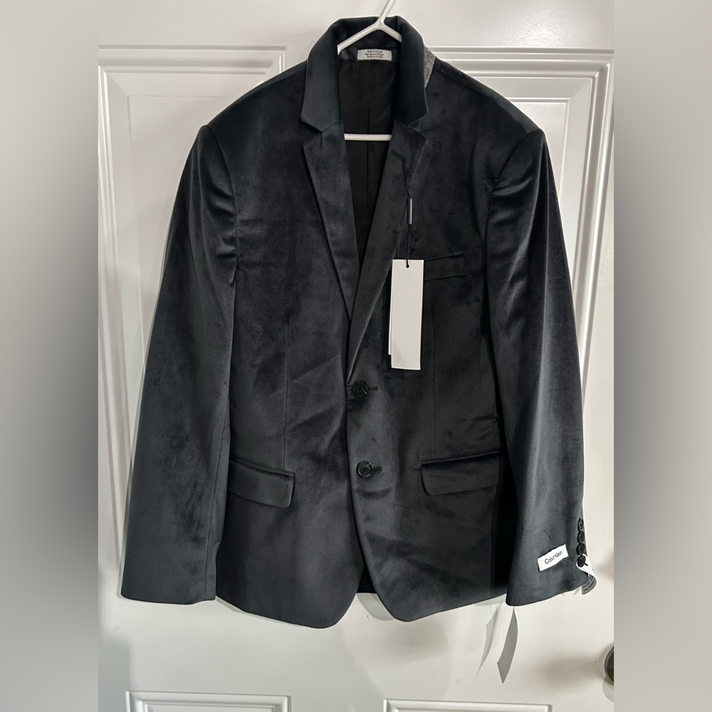 Calvin Klein Velvet Grey/ Blk Blazer. Size 12 NWT the Tech Ebony - Picture 2 of 3
